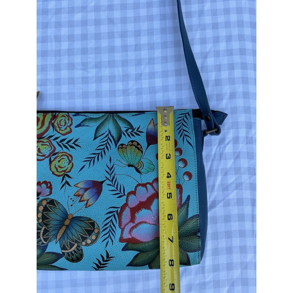 Anna Anuschka Hand Painted Leather Crossbody Bag Butterfly Garden Floral - Picture 6 of 11